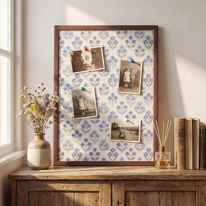 Leinuosen 17" x 23" Linen Cork Board for Walls Decorative Blue Floral Cork Boards Wood Framed Bulletin Boards, Picture Display Vision Pin Corkboards for Farmhouse Home Room Office Cottagecore Decor - Image 6