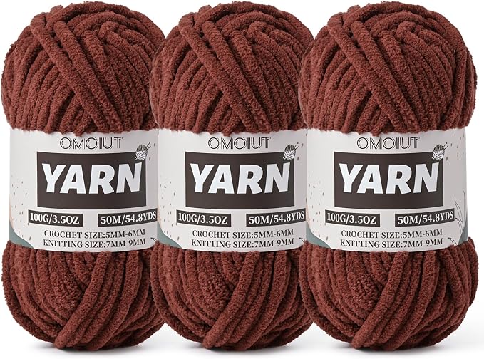 3 Pack Coffee Fluffy Chunky Chenille Crochet Yarn, Baby Yarn for Crocheting Soft Blanket, Bulky Velvet Yarn (100g/54.8yds Each), Plush Amigurumi Yarn for Knitting Crafts, Scarves, Puzzle by Unknown