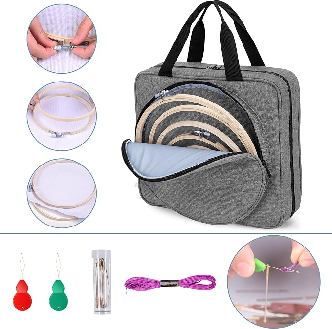 LoDrid Embroidery Kit, Embroidery Project Bag with Embroidery Kit, Gray | Embroidery Starter Kit, Embroidery Supplies Storage Bag, Cross Stitch Kits for Adults - Image 4