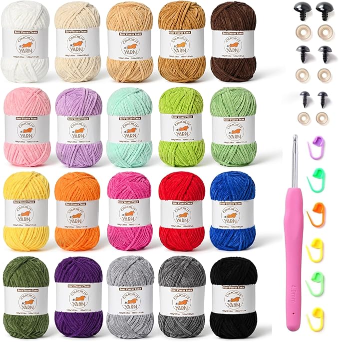 20 Skeins Fluffy Chenille Yarn for Crocheting, Soft Bulky Velvet Yarn for Knitting, Plush Baby Blanket Crochet Yarn, 2620 Yards Multicolor Amigurumi Yarns for Crafts Set B by Unknown