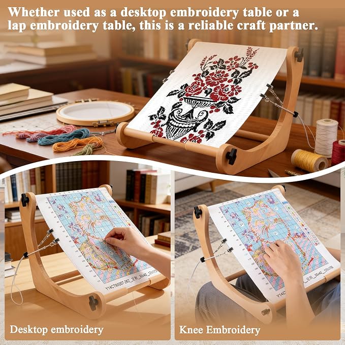 ZOCONE Multifunctional Beech Wood Embroidery Hoop Stand, Adjustable Embroidery Stand 360 Degrees Rotated Cross Stitch Stand, Embroidery Hoop Holder for Cross Stitch and Embroidery Project (C) - Image 6
