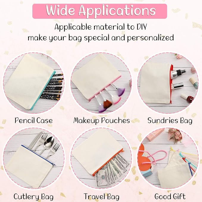 Shappy 100 Pcs Canvas Zipper Pouch Bags Pencil Pouch Bulk Canvas Makeup Bags Blank Pencil Case Cotton Cosmetic Case for Travel DIY Craft (7.87 x 5.70 Inches,M,Beige) - Image 3