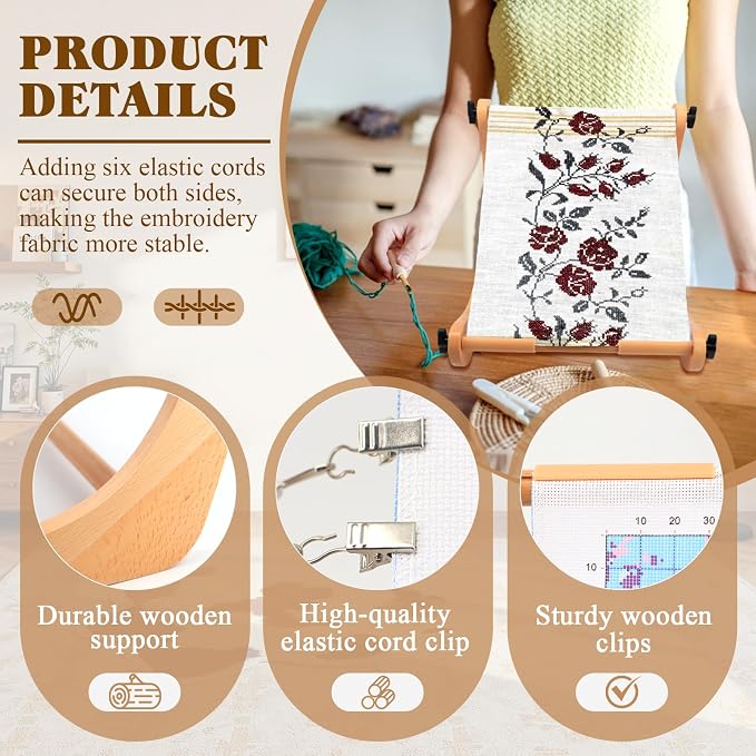 ZOCONE Multifunctional Beech Wood Embroidery Hoop Stand, Adjustable Embroidery Stand 360 Degrees Rotated Cross Stitch Stand, Embroidery Hoop Holder for Cross Stitch and Embroidery Project (C) - Image 3