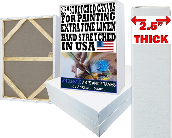 Stretched Linen Canvas for Painting 8X8 10PK 2.5" 14Oz Extra Fine Smooth Portrait Linen Canvas. Stretched Large Canvases for Painting 8X8 Bulk Canvases Value Pack.White Universal Quadruple Primed by WHOLESALEARTSANDFRAMES