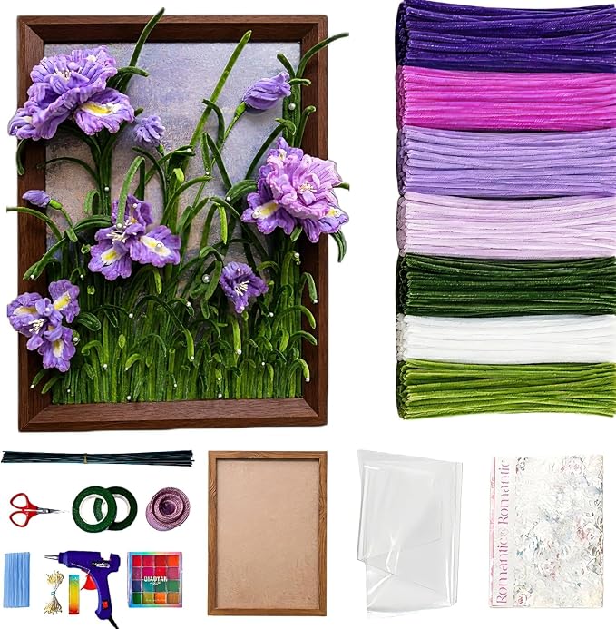 Pipe Cleaner Craft Kit, 600 Pcs Chenille Stems with Complete DIY Floral Craft Supplies, Hot Glue Gun, Picture Frame, Wrapping Paper for Family Fun, Creative Art Projects, Holiday and Room Decoration | Beginner's Kit，Thick Chenille Stems, Hot Glue Gun, ... by Unknown