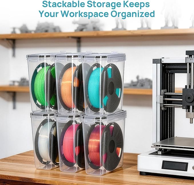 Vtopmart Filament Storage Box, 8 Pack, Clear, for 1KG Spools | Desiccant, Labels & Marker, Waterproof, 1KG Spools, Dust-Proof & Stackable, PLA/ABS/PETG/TPU/Nylon - Image 6