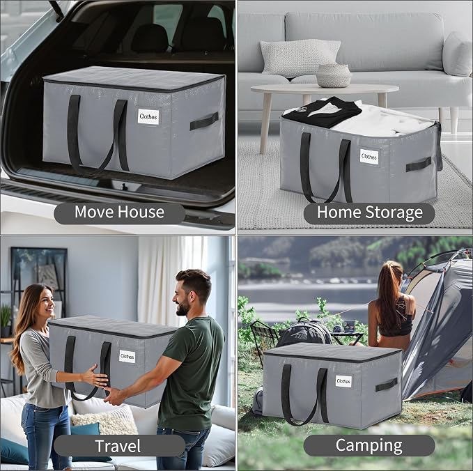 BAGAIL Heavy Duty Moving Bags with Strong Handle, Extra Large Moving Boxes, Storage Tote for Clothes, College Moving Supplies(Grey, 8 Pack) - Image 7