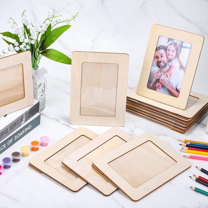 Fovths 12 Pieces Wooden Picture Frames for Crafts Unfinished Solid Wood Photo Frames for 4 x 6 Photos Standing Pictures Frame with PVC Film for DIY Art Crafts Paintings Home Decor - Image 5