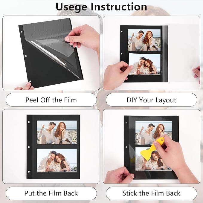 Vienrose Self Adhesive Photo Album Refill Pages 60 Sheets Black | 9 x 11 inch, 3 Ring D Ring binders, Acid free, Waterproof, 4x6 5x7 8x10 photos - Image 5