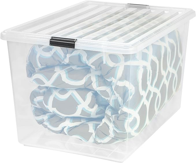 IRIS USA 132 Qt Stackable Storage Bins with Lids, Clear | High-capacity clear design is ideal for blankets, comforters and oversized household items, Stackable and nestable by IRISUSA
