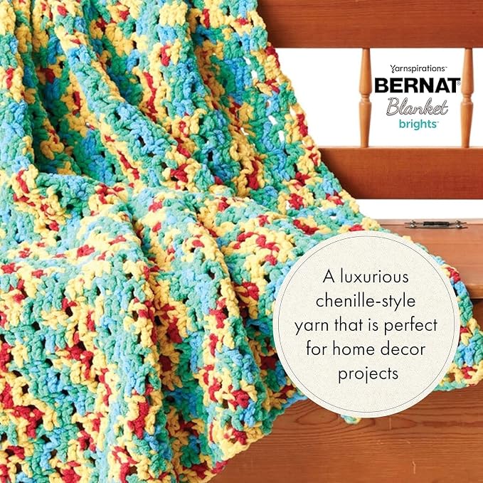 Bernat Blanket Brights Chenille Crochet Yarn, Unicorn Brights, 2-Pack | #6 Super Bulky Yarn, 100% Polyester, Soft Chenille Crochet Yarn for Blankets, Knitting & Crafts, 220yd, 300g/10.5oz per skein - Image 5