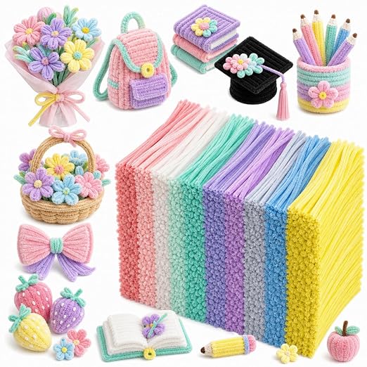Libima 1000 Pcs Pipe Cleaners Bulk 10 Colors Chenille Stems Craft Supplies 12" Long Fuzzy Sticks 6 mm Teacher Welcome Back Gifts DIY Flower Kits for Art Bouquet Creative Activity Decor (Pastel) by Libima