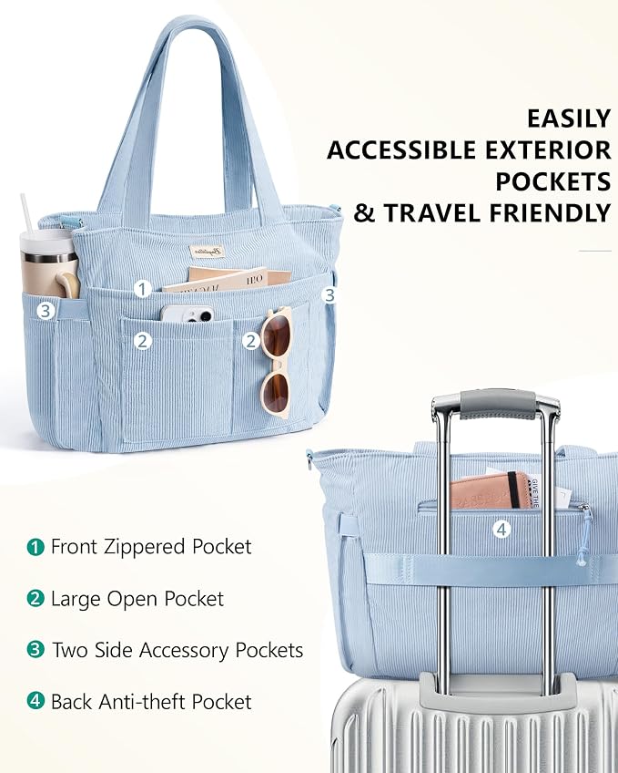 Bagstellar Corduroy Tote Bag for Women, 17 Pockets Laptop Work Tote Purse | Large 15.6” Computer Bag w/ 40oz Cup Holder & Strap, Zipper Teacher Nurse Bible Shoulder Bag for School Travel College Office - Image 7
