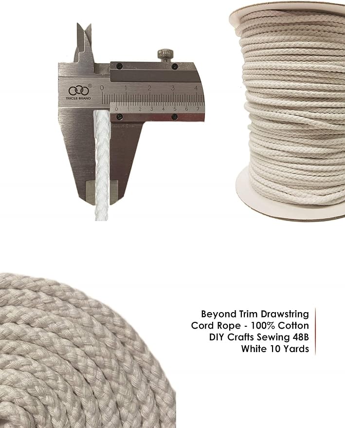 Beyond Trim Drawstring Cord Rope - 100% Cotton Replacement Piping Drawcord Clothing Sewing DIY Crafts 80B White 3 Yards - Image 3