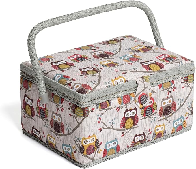 Hobby Gift Medium Sewing Box Organiser | Fabric Covered Storage Box, Handle, Internal Tray, Pin Cushion and Pocket, For Sewing, Quilting and Knitting Supplies by HobbyGift