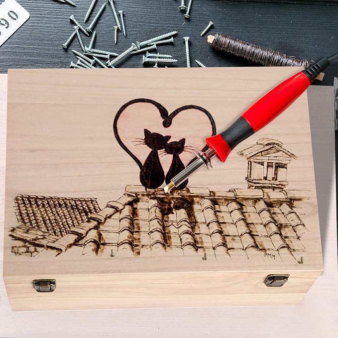 Wesiti 2 Pcs Unfinished Wooden Box 14 x 10 x 6.5 Inch Treasure Chest Craft Box with Hinged Lid Rustic Large Paint Box Stash Crate for Storage Carving DIY Gift - Image 6