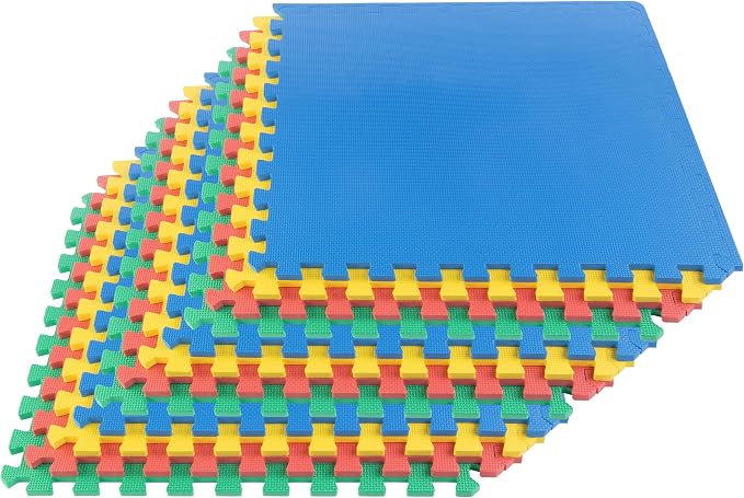 EVA Foam Mat Tiles 12-Pack - 48 SQ FT Interlocking Padding for Playroom or Gym Flooring - Exercise Mat or Playmat by Stalwart (Multicolor) by Stalwart