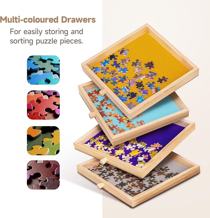 Tektalk Jigsaw Puzzle Table with Integrated Adjustable Stand/Bracket and Removable Cover, 3-Tilting-Angle Wooden Plateau Portable Puzzle Board with 4 Sorting Drawers, for Up to 1000 Pieces - Image 4