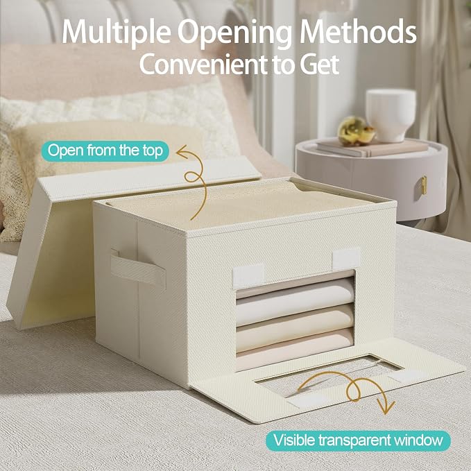Storage Bins with Lid & Window, 1 Pack, Beige, 13x9x7.9 In | Foldable Transparent Window Cube Organizer Basket with Lid and 2 Handles, Storage Boxes for Shelves with Cover - Image 5