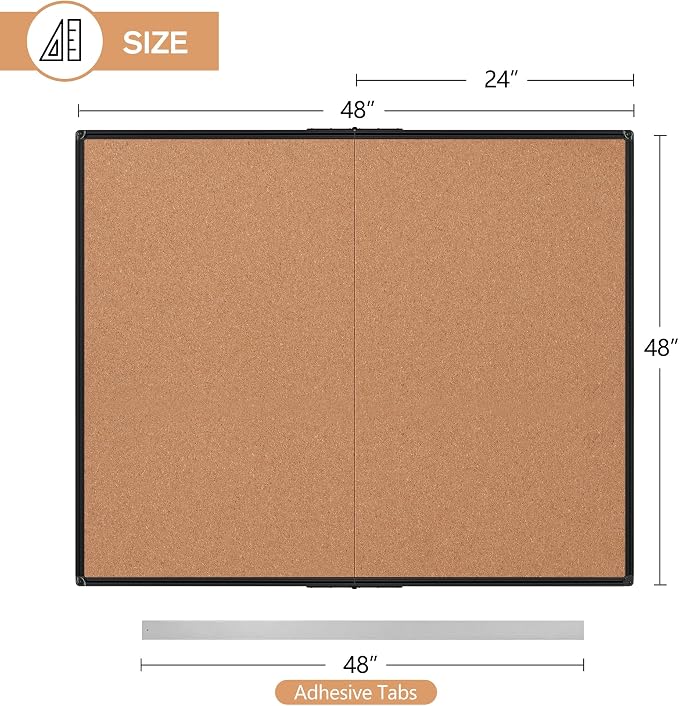 Extra Large Cork Bulletin Board 48" X 48", Foldable Notice Pin Board for Wall, Black Aluminum Framed 4'x4' Corkboard, Wall Mounted Noticeboard with 36 Push Pins for School, Home & Office - Image 3