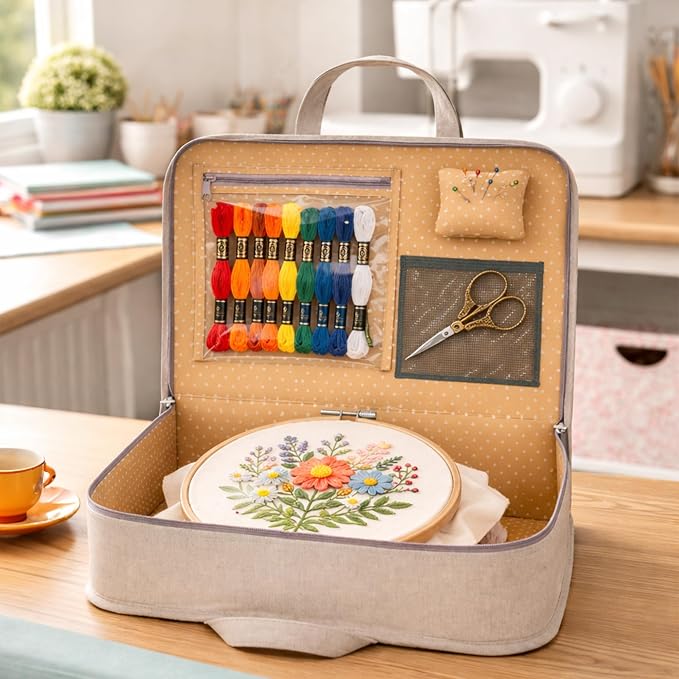 Hobby Gift Project Case Sewing and Yarn Storage Bag with Handles Internal Pockets and Organiser Inserts for Knitting Crochet Craft Classes and Travel | Double Handles, Internal Pockets, Organiser Inserts, For Knitting Crochet Craft Classes and Travel - Image 8