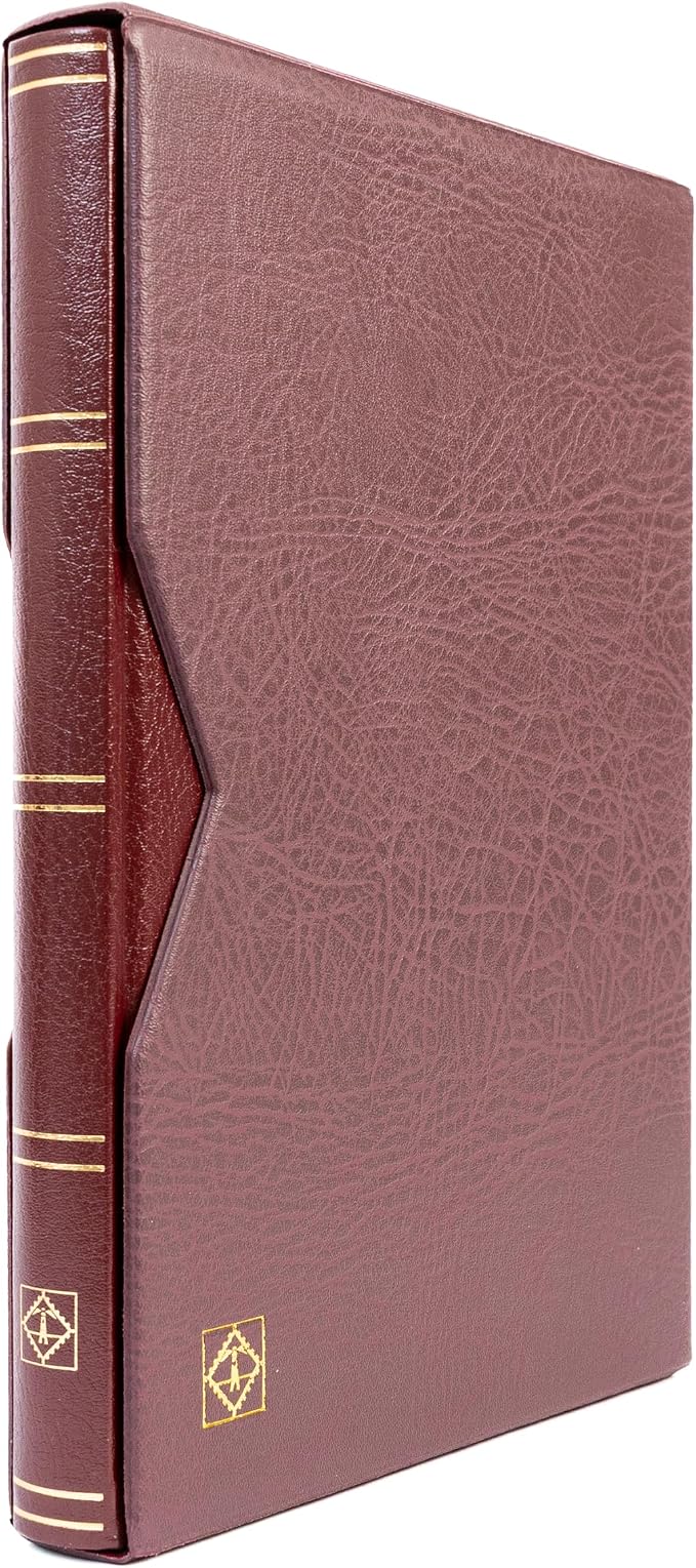 LIGHTHOUSE – “PREMIUM” Bonded Leather Cover Stockbook for Stamps - 32 Black Cardstock A4 Pages with Clear Strips and Double Linen Hinges - Slipcase Included - Red - Image 6