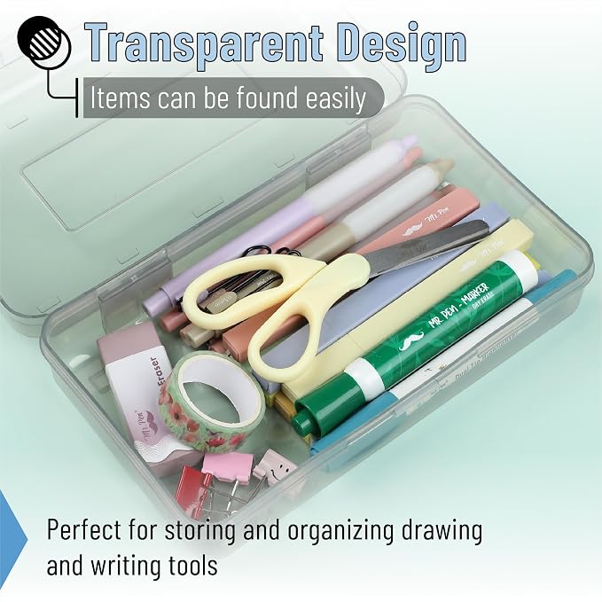 Mr. Pen- Clear Pencil Boxes, 3 Pack, Grey Shades, Snap-Tight Lid | Plastic Pencil Box Organizer, 7.9"x4.5"x2.4" - Image 5