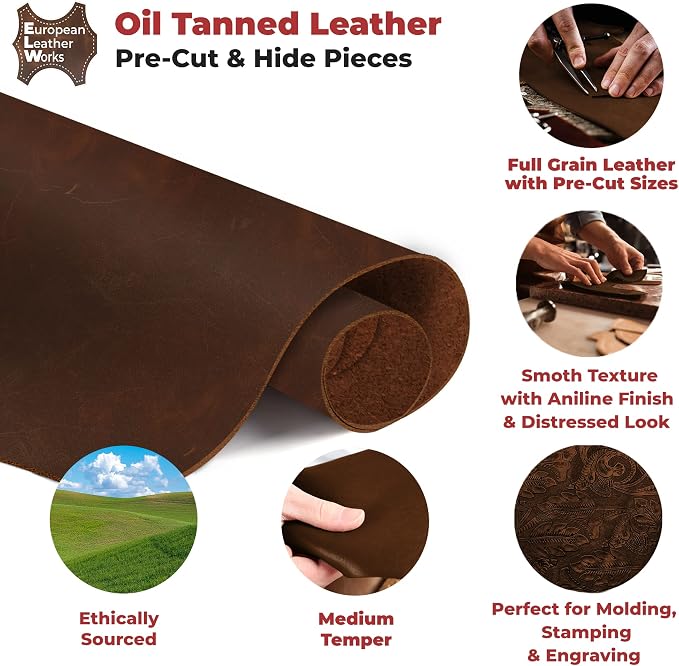 ELW Cowhide Bourbon Brown Leather 9-10 oz (3.6-4mm) Thickness Pre-Cut Calf Hide Full Grain Leather for Tooling, Holsters, Sheath, Carving, Embossing, Stamping - Image 3