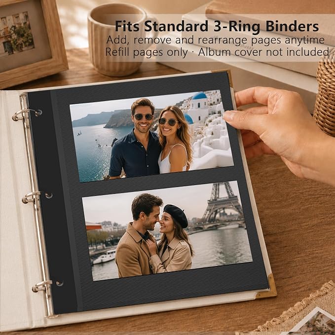 Vienrose Self Adhesive Photo Album Refill Pages 60 Sheets Black | 9 x 11 inch, 3 Ring D Ring binders, Acid free, Waterproof, 4x6 5x7 8x10 photos - Image 6