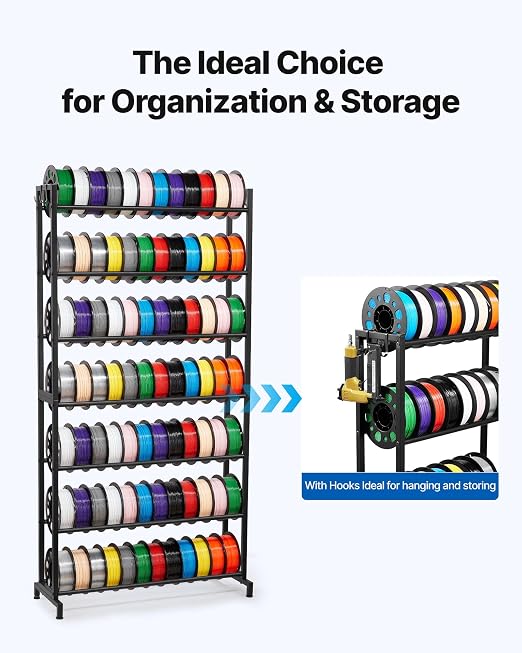 VEVOR 3D Printer Filament Storage Rack, 7 Tier Heavy Duty Storage Shelves for 3D Printing Filaments, Filament Spool Holders Racks for 3D Printing Studio, Home Studio, Office, Workshop (Shelf Only) - Image 6