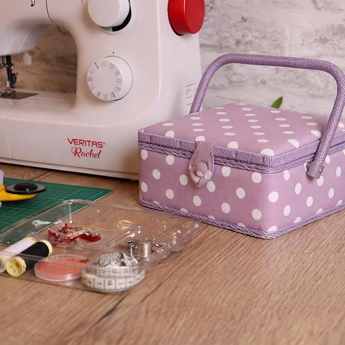 Hobby Gift Small Sewing Storage Box Craft Organiser with Handle Internal Tray Pin Cushion and Pocket for Sewing Accessories and Hobby Supplies - Image 7