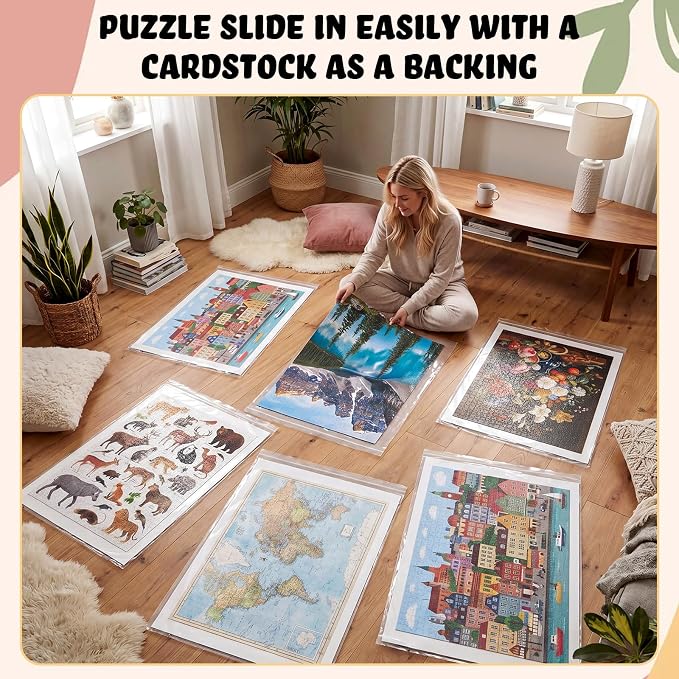 Feifeiya 30 Pack Large Puzzle Storage Bags with Boards, 24 x 30 in | 30 sealed PE bags with backing boards, waterproof and dustproof, clear design, fits 1000 piece puzzles - Image 5