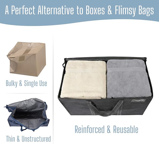 VENO 10 Pack Heavy Duty Moving Bags, Extra Large Storage Bags with Reinforced Handles & Strong Zippers, Foldable & Reusable Moving Box Alternative for Clothes & Dorm Storage - Image 5