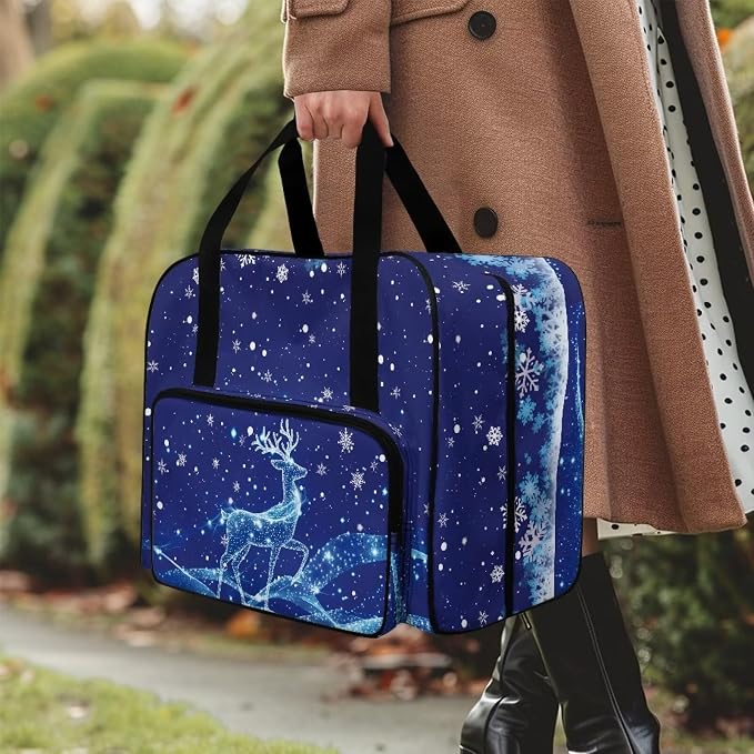 Txnsiver Sewing Machine Carrying Bag Versatile Dust Bag Universal Large Capacity Sewing Machine Storage Case Portable Travel Tote Bag, Christmas Deer Snowflake Deep Blue - Image 3