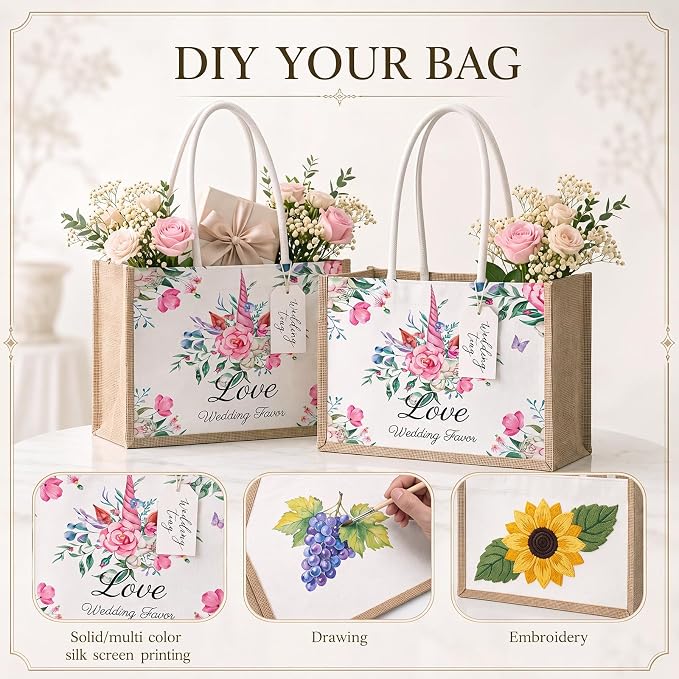 Reginary 16 Pcs Jute Tote Natural Burlap Gift Bags for Bridesmaid Wedding - Image 4