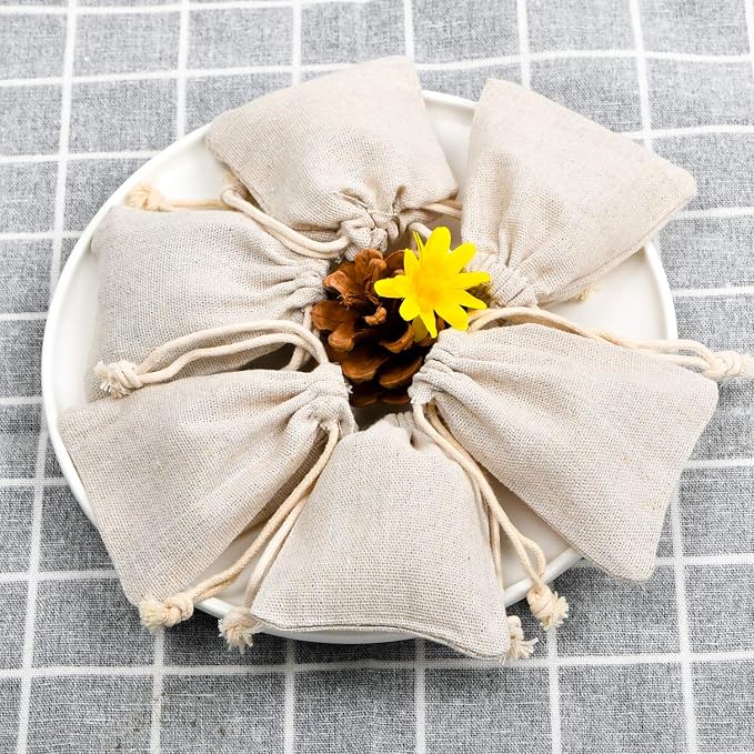 calary 100pcs Double Canvas Drawstring Bag Cotton Pouch Gift Sachet Bags Muslin Bag Reusable Tea Bag - Image 6