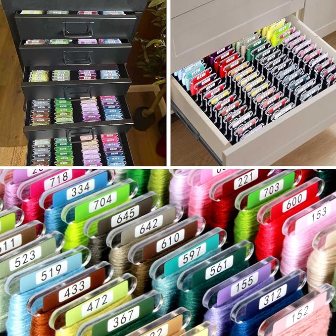 Hamtery 500 Pcs Acrylic Embroidery Floss Bobbins with Numbers & Color | Clear 3mm acrylic bobbins for embroidery storage. Printed numbers and color swatch help organize cross stitch floss. - Image 7