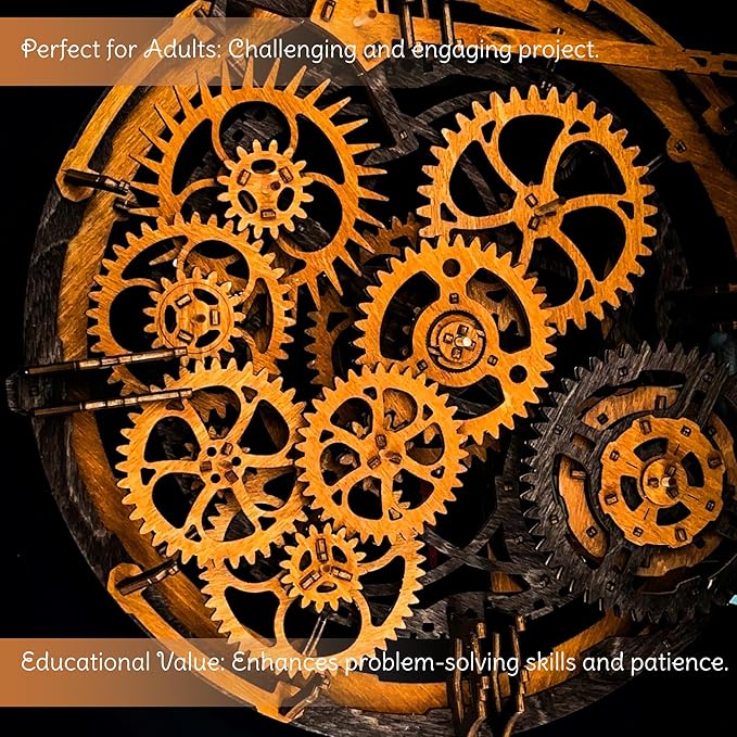 WOODEN.CITY Steampunk 3D Puzzle Clock – DIY Mechanical Wall Clock Kit for Adults – Unique Engineering Gift and Vintage Décor - 3D Wooden Puzzles for Adults