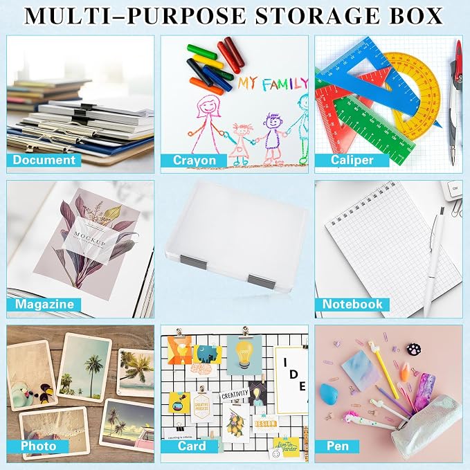 6 Pcs Clear Paper Storage Box,12.4 x 9.84 x 1.18 Inches,Gray | A4 Plastic File Box Document Paper Organizer Storage Board Game Project Cases Containers with Buckle for Craft, Magazine - Image 5