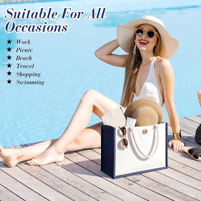 Reginary 12 Pcs Jute Burlap Tote Bags with Handles Reusable | Beach Wedding Gifts, Blank DIY Canvas Bags, 14.57x10.24x6.69 in, Burlap Handles, Waterproof Reusable for Shopping - Image 5