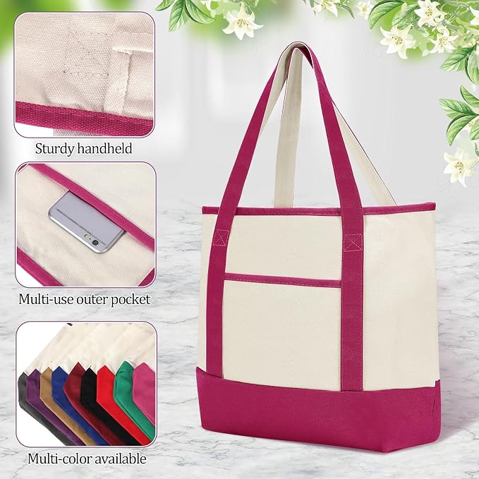 Sanwuta 9 Pcs Canvas Tote Bags Bulk with Outer Pocket 18‘' Reusable Grocery Shopping Blank Tote Bag for Women(Dark Colors) - Image 4