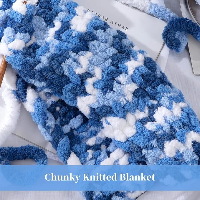BALAPET Tie Dye Chunky Chenille Yarn for Crocheting & Knitting, Soft Fluffy Kitting Yarn Set, Multi Color Plush Yarn for Handcrafts Weaving Making Blankets (8, Sea Blue) - Image 4