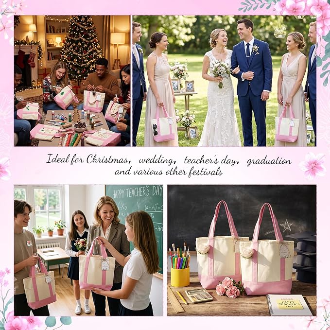 Shinylin Mini Canvas Tote Bags with 2 Pockets | Bulk Small Sublimation Canvas Tote, Reusable Grocery Bag for Women, DIY Craft - Image 7