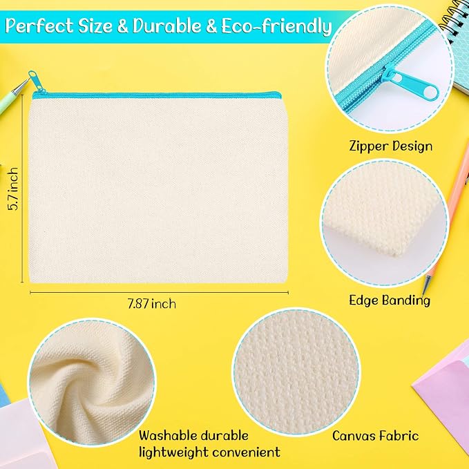 Shappy 40 Pcs Canvas Zipper Pouch Bags Pencil Pouch Bulk Canvas Makeup Bags Blank Pencil Case Cotton Cosmetic Case for Travel DIY Craft (7.87 x 5.70 Inches,M) - Image 2