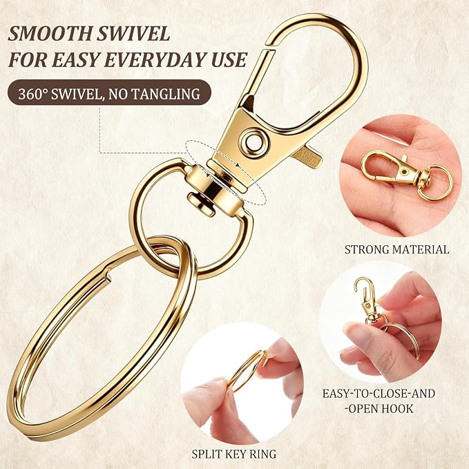 Liliaafar 1000 Pcs Keychain Kit:Lobster Claw Clasp with Ring,Gold,Classic | Keychain Making Supplies, 500 Swivel Hooks and 500 Key Ring, Bulk Lobster Claw Clasps, Key Chain DIY Making Crafts Supplies - Image 3
