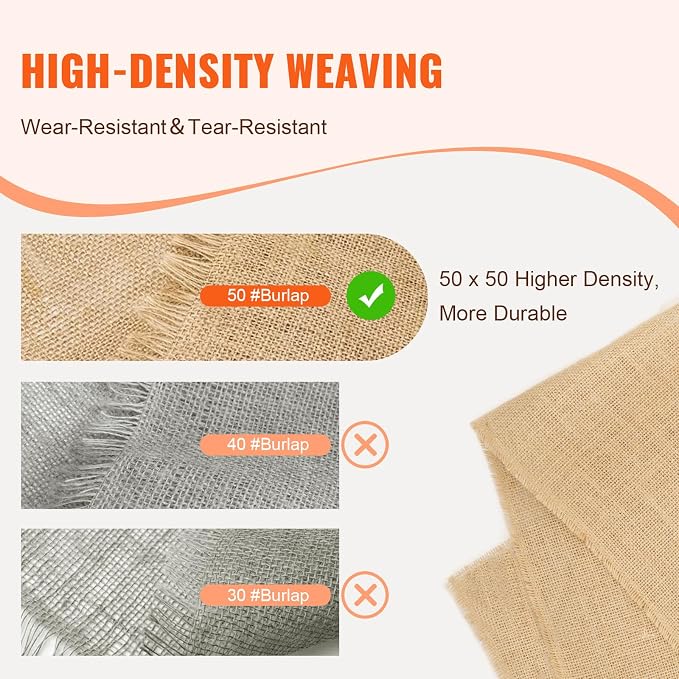VEVOR Burlap Fabric Roll, 40” x 150 ft, High Density Wide Natural Burlap Fabric Rolls, Jute Fabric Burlap Tree Wrap Roll, for Decor, Crafts, Wedding, Gardening, Plant & Tree Winter Covering - Image 3