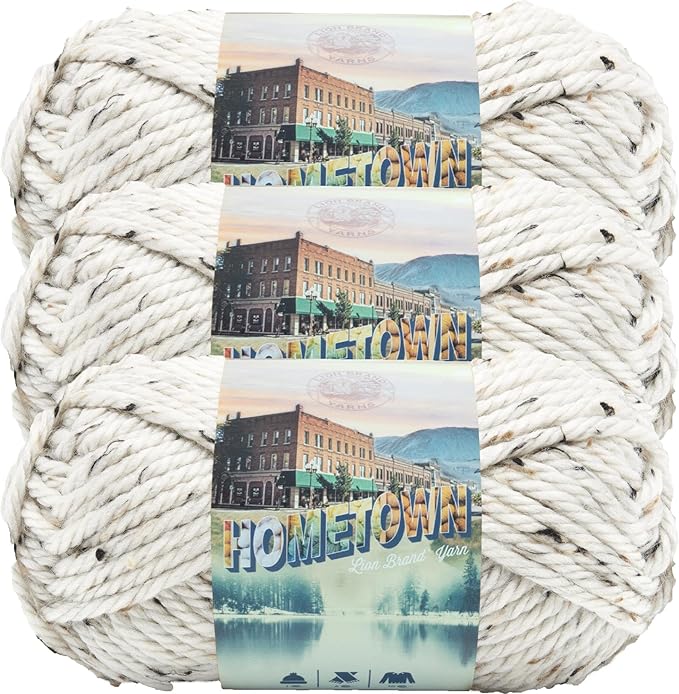 Lion Brand Yarn Hometown Yarn, Super-Bulky Yarn for Knitting, Crocheting, and Crafting, 3 Pack, Aspen Tweed | Super Bulky Acrylic Fiber for Warm Crochet Blankets, Knit Winter Hats, Chunky Cardigans, Soft Scarves, Weaving by LionBrandYarn