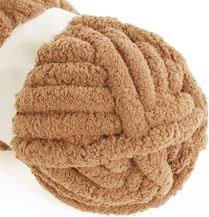 HOMBYS Coffee Chunky Chenille Yarn for Crocheting, Bulky Thick Fluffy Yarn for Knitting,Super Bulky Chunky Yarn for Hand Knitting Blanket, Soft Plush Yarn, 2 Jumbo Pack (27 yds,8 oz Each Skein) - Image 8