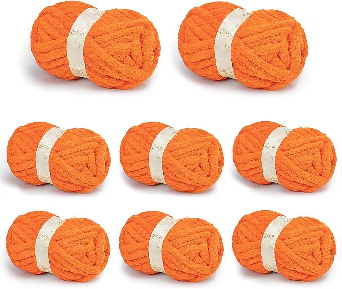 Chunky Yarn for Hand Knitting, Chunky Chenille Blanket Yarn for Crocheting, Bulky Soft Fluffy Chenille for Blanket Project, 8 Pack of 8oz/25yds, Orange by BATELO