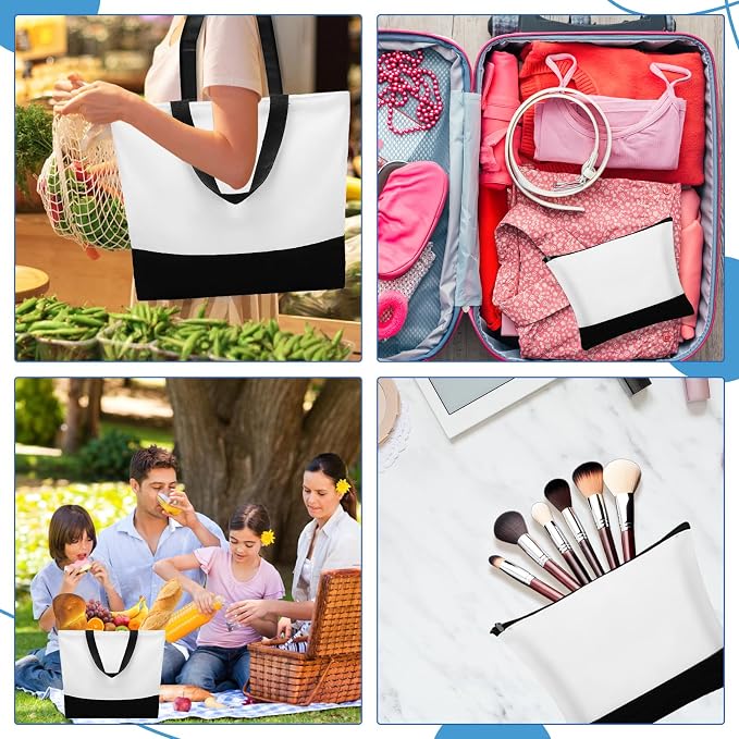 20 Pcs Large Canvas Tote Bag and Makeup Bags Bulk ReusableTote | Sublimation Blank Grocery Shopping Bags and Zipper Cosmetic Bags for Women DIY Craft Gift Travel Supplies, 10 Colors - Image 7
